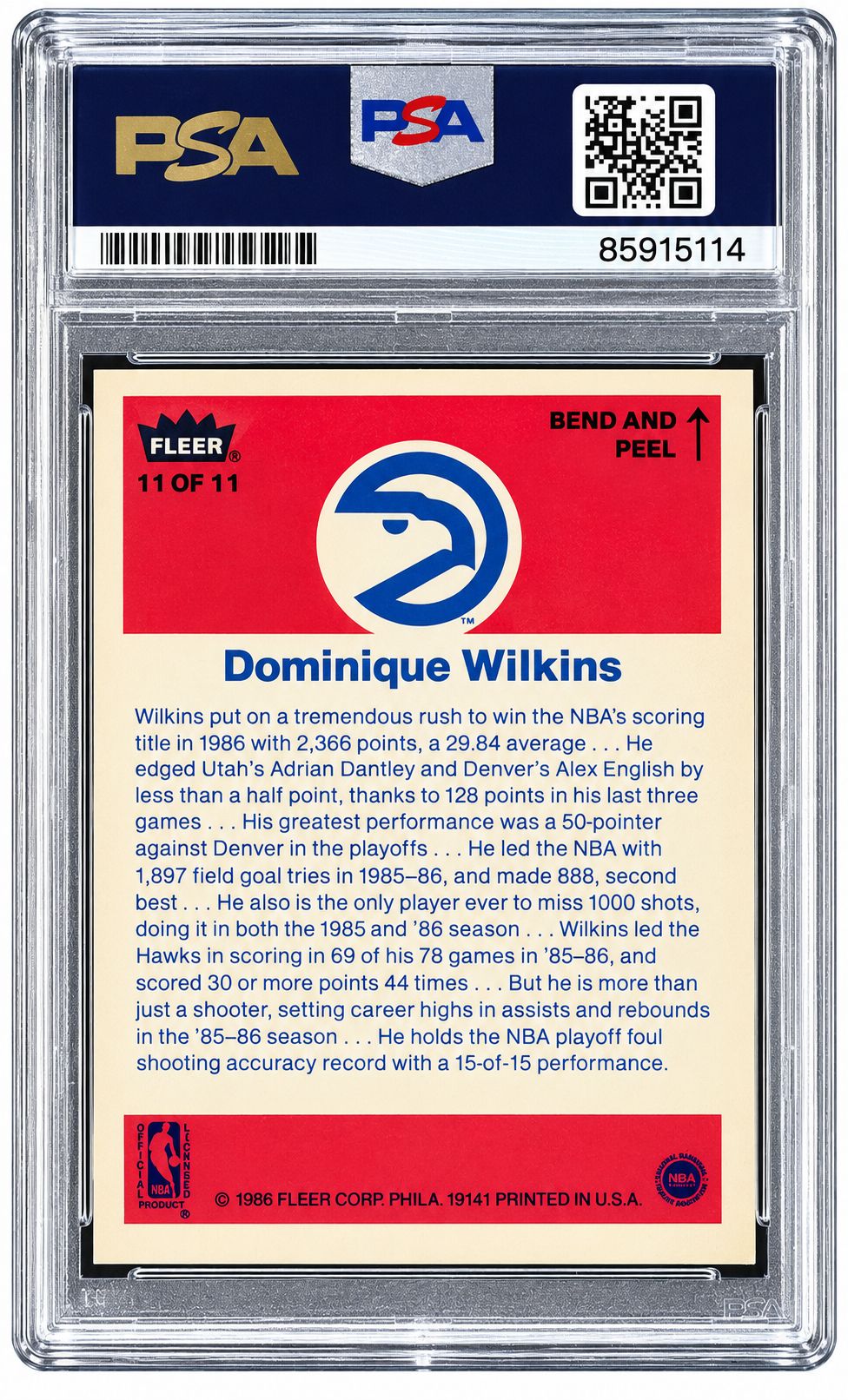 Dominique Wilkins Signed Auto 1986 Fleer #11 Hawks RC PSA/DNA Auto 10