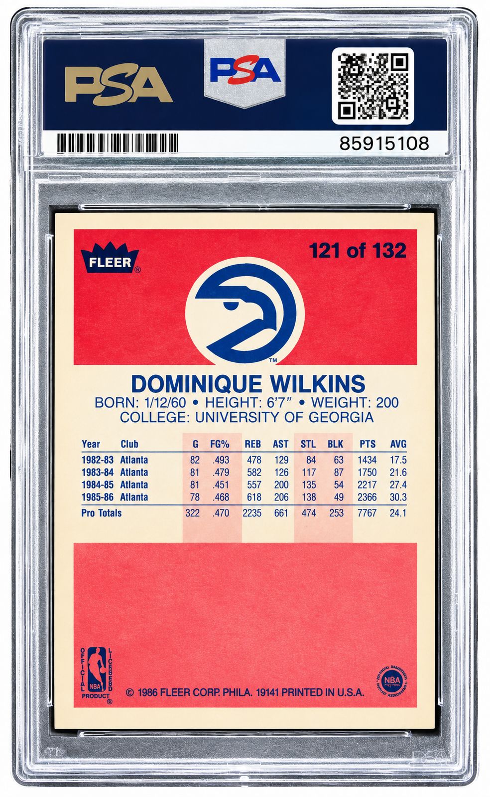 Dominique Wilkins Signed 1986 Fleer #121 Hawks Rookie Card PSA/DNA Auto 10