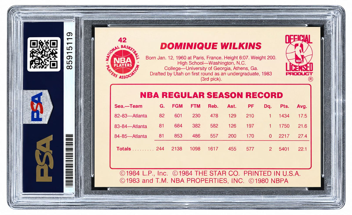 Dominique Wilkins Signed 1986 Star #42 Hawks Rookie Trading Card PSA/DNA Auto 7