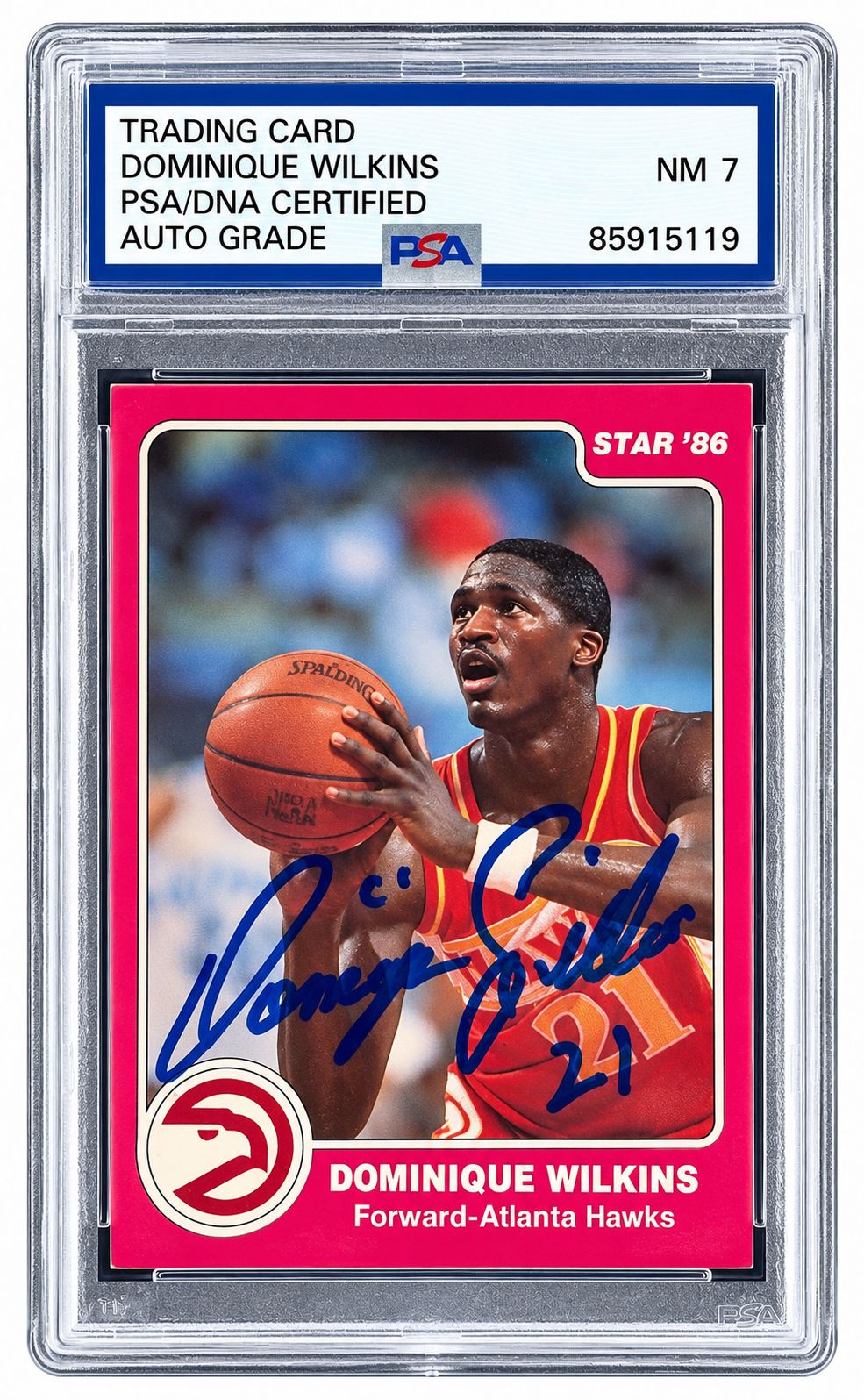 Dominique Wilkins Signed 1986 Star #42 Hawks Rookie Trading Card PSA/DNA Auto 7