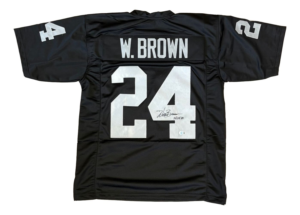 Willie Brown Oakland Signed Black Football Jersey HOF 84 BAS