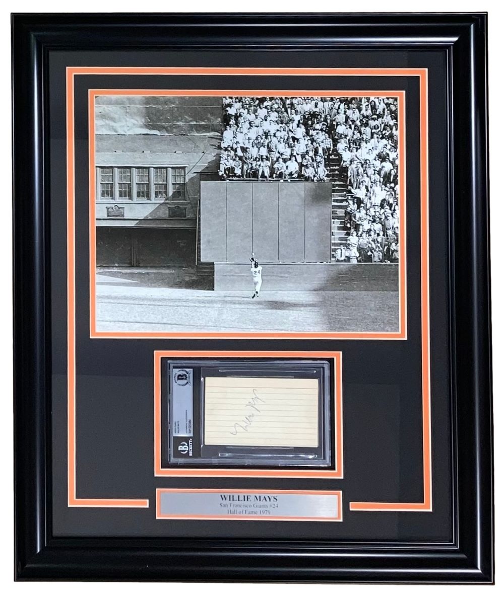 RARE Vintage Willie Mays San Francisco Giants Signed Framed 3x5 Index Card BAS - Sports Integrity