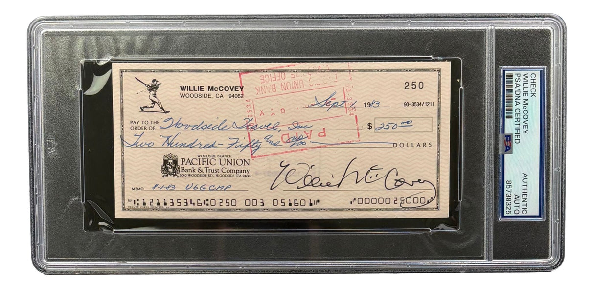 Willie McCovey San Francisco Giants Signed Bank Check #250 PSA/DNA