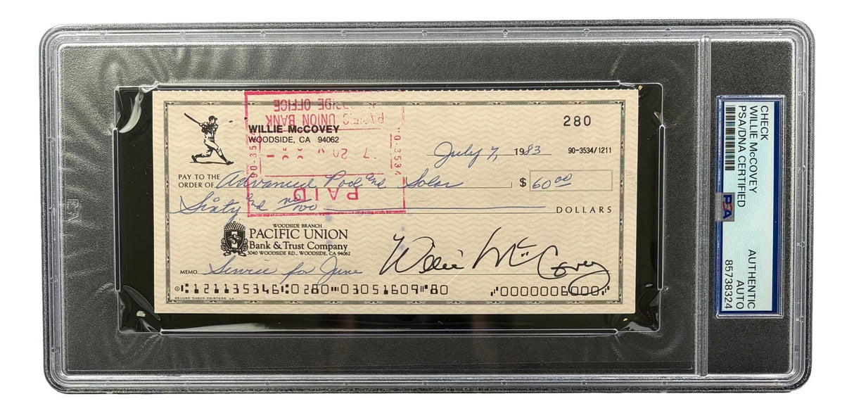 Willie McCovey San Francisco Giants Signed Bank Check #280 PSA/DNA