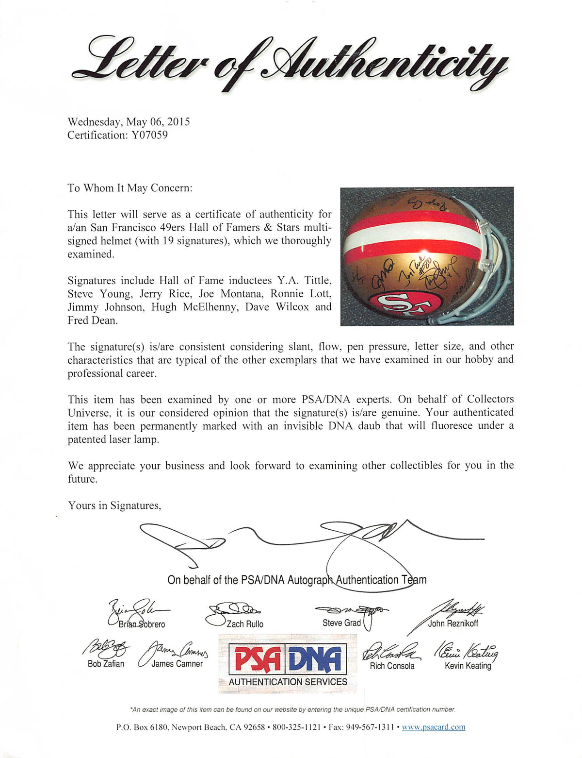 49ers (19) Montana, Rice, Young, Gore +15 Signed F/S Rep Helmet PSA/DNA #Y07059