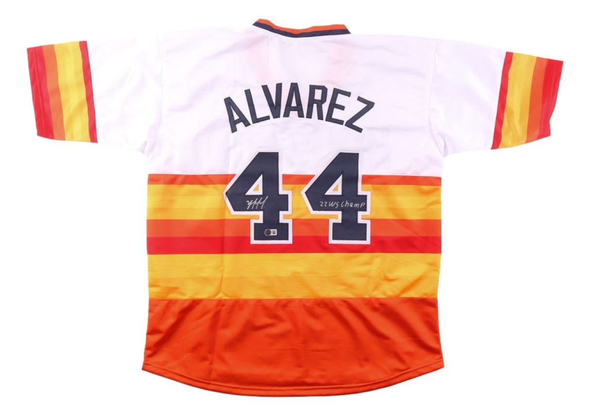 Yordan Alvarez Houston Signed Alternate White Baseball Jersey 22 WS Champs BAS