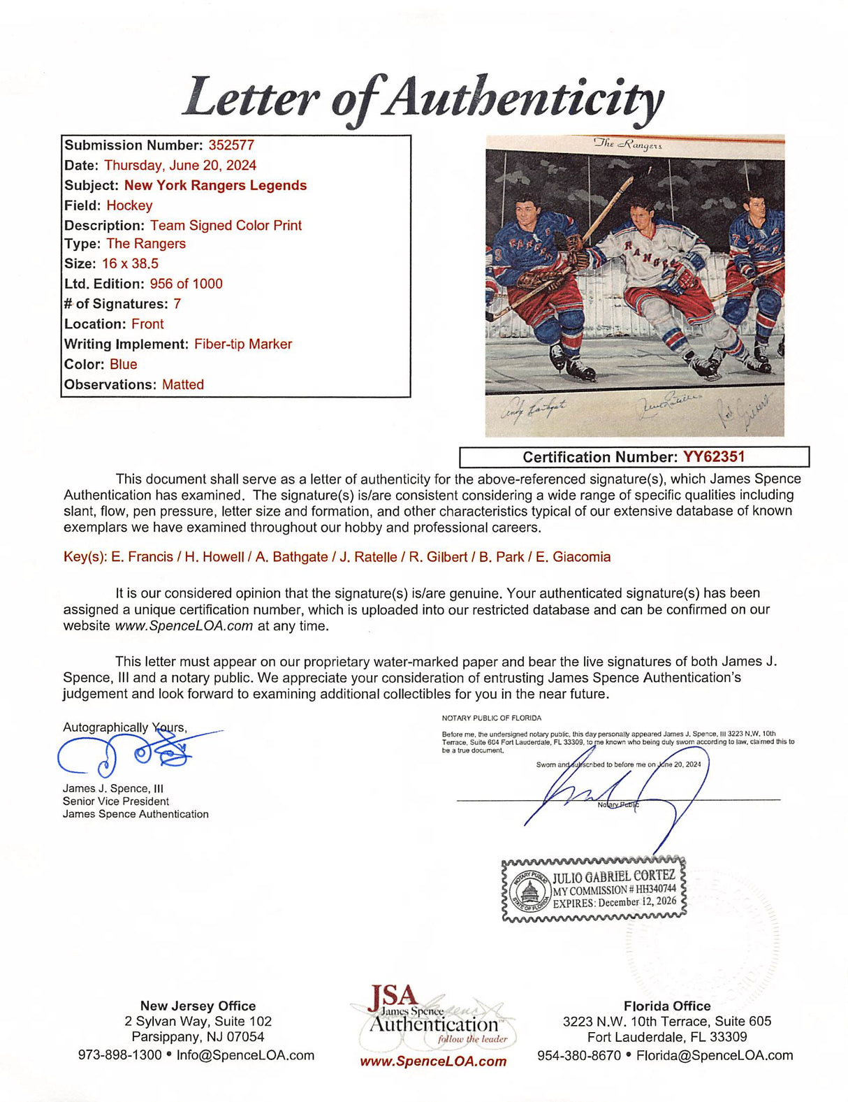 Rangers Legends (7) Francis, Howell +4 Signed & Framed 16x38.5 Litho LE JSA LOA