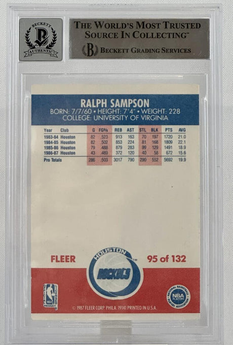1987-88 Fleer #95 Ralph Sampson Auto Houston Rockets BAS Autograph 10 Image 2