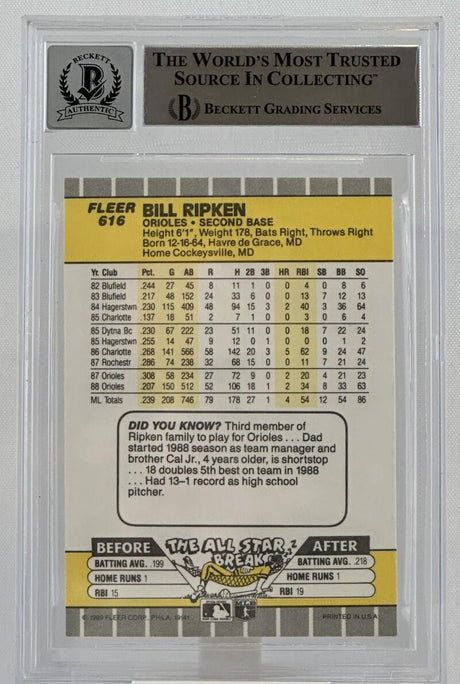 1989 Fleer #616E Billy Ripken Auto Baltimore Orioles BAS Autograph 10 Image 2