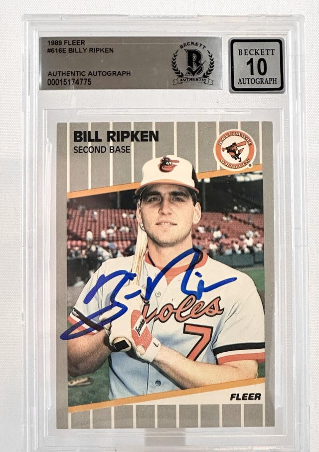 1989 Fleer #616E Billy Ripken Auto Baltimore Orioles BAS Autograph 10 Image 1