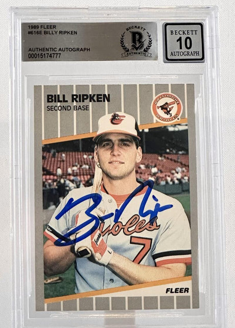 1989 Fleer #616E Billy Ripken Auto Baltimore Orioles BAS Autograph 10 Image 1