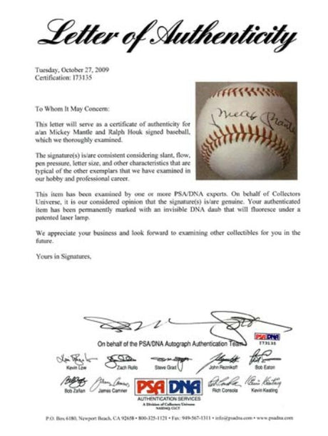 Mickey Mantle & Ralph Houk Autographed Official AL Cronin Baseball New York Yankees 1960's Vintage Signature PSA/DNA #I73135 - PristineMarketplace