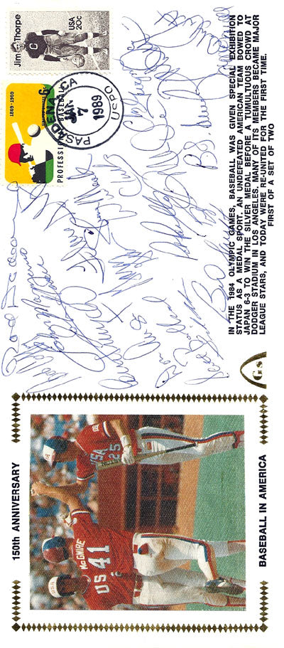1984 USA Olympic Team Autographed First Day Cover With 20 Total Signatures Including Mark McGwire & Will Clark PSA/DNA #K39842 - PristineMarketplace