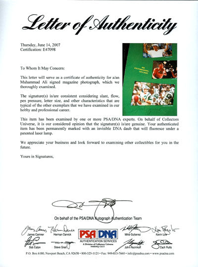 Muhammad Ali Autographed Magazine Page Photo PSA/DNA #E47098 - PristineMarketplace
