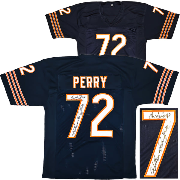 SALE!! Chicago Bears William Perry Autographed Navy Blue Jersey "The Fridge" Beckett BAS Witness Stock #220900