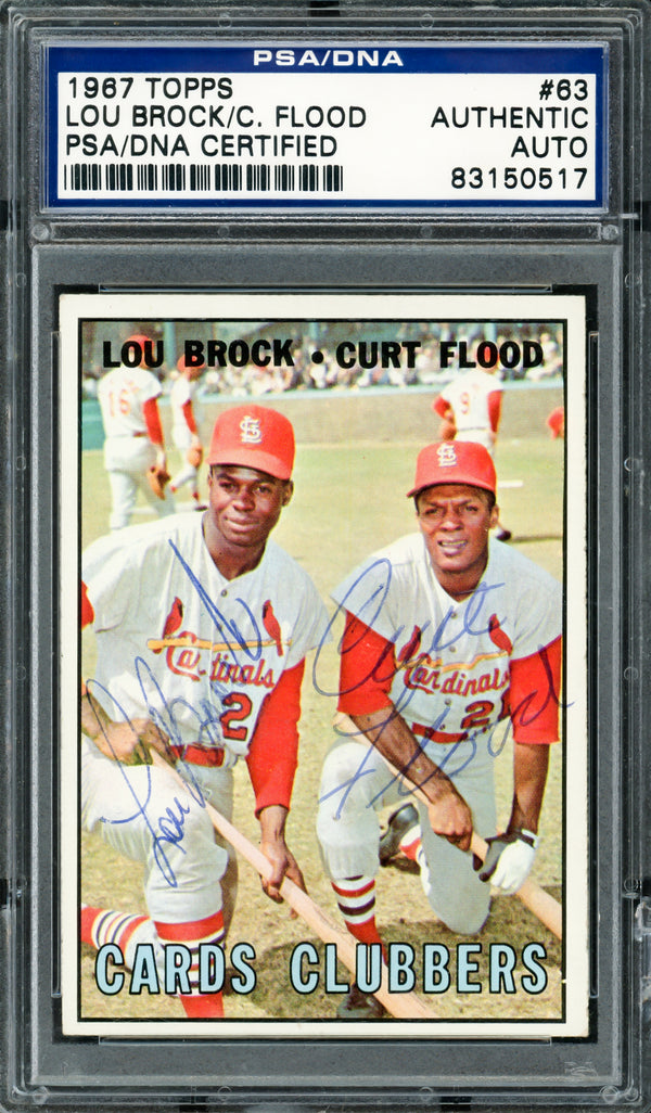 Curt Flood & Lou Brock Autographed 1967 Topps Card #63 St. Louis Cardinals PSA/DNA #83150517