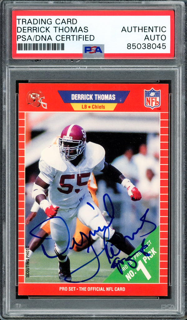Derrick Thomas Autographed 1989 Pro Set Rookie Card #498 Kansas City Chiefs PSA/DNA #85038045