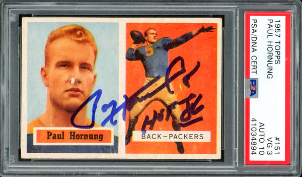 Paul Hornung Autographed 1957 Topps Rookie Card #151 Green Bay Packers PSA 3 Auto Grade Gem Mint 10 PSA/DNA #41034894