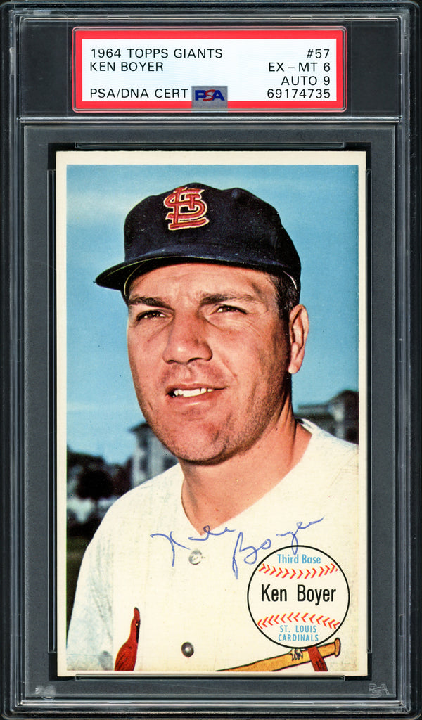 Ken Boyer Autographed 1964 Topps Giants Card #57 St. Louis Cardinals PSA 6 Auto Grade Mint 9 (Highest Graded) PSA/DNA #69174735