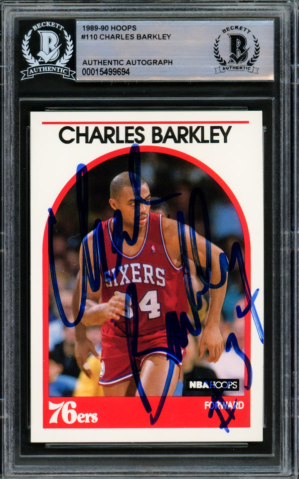 Charles Barkley Autographed 1989-90 Hoops Card #110 Philadelphia 76ers Vintage Signature Beckett BAS #15499694