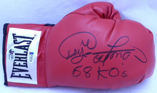 George Foreman Autographed Red Everlast Boxing Glove "68 KO's" Beckett BAS #U44749
