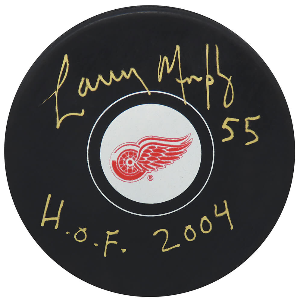 Larry Murphy Signed Detroit Red Wings Logo Hockey Puck w/HOF 2004