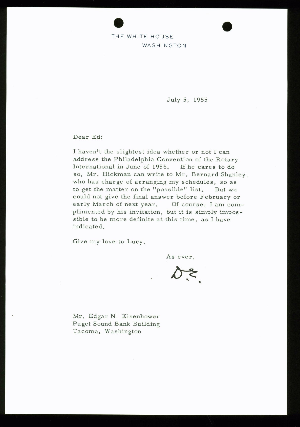 Dwight D. Eisenhower Signed 7.25x10.5 Letter Dated 7/5/55 On WH Letterhead BAS