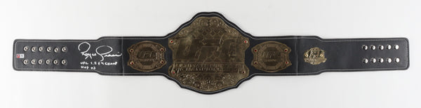Royce Gracie Signed Full-Size UFC #1 Championship Belt Inscribed "UFC 1, 2, & 4 Champ" & "HOF 03" - PristineMarketplace