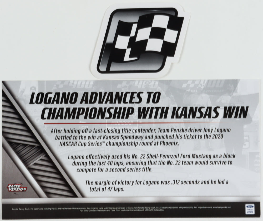 Joey Logano Signed 2020 NASCAR #22 Pennzoil - Kansas Win - Raced Version - 1:24 Premium Action Diecast Car - PristineMarketplace